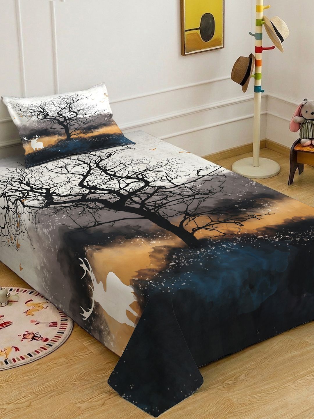 Myntra Elegant Homes Multicoloured 300 TC Single Bedsheet with 1 Pillow Covers