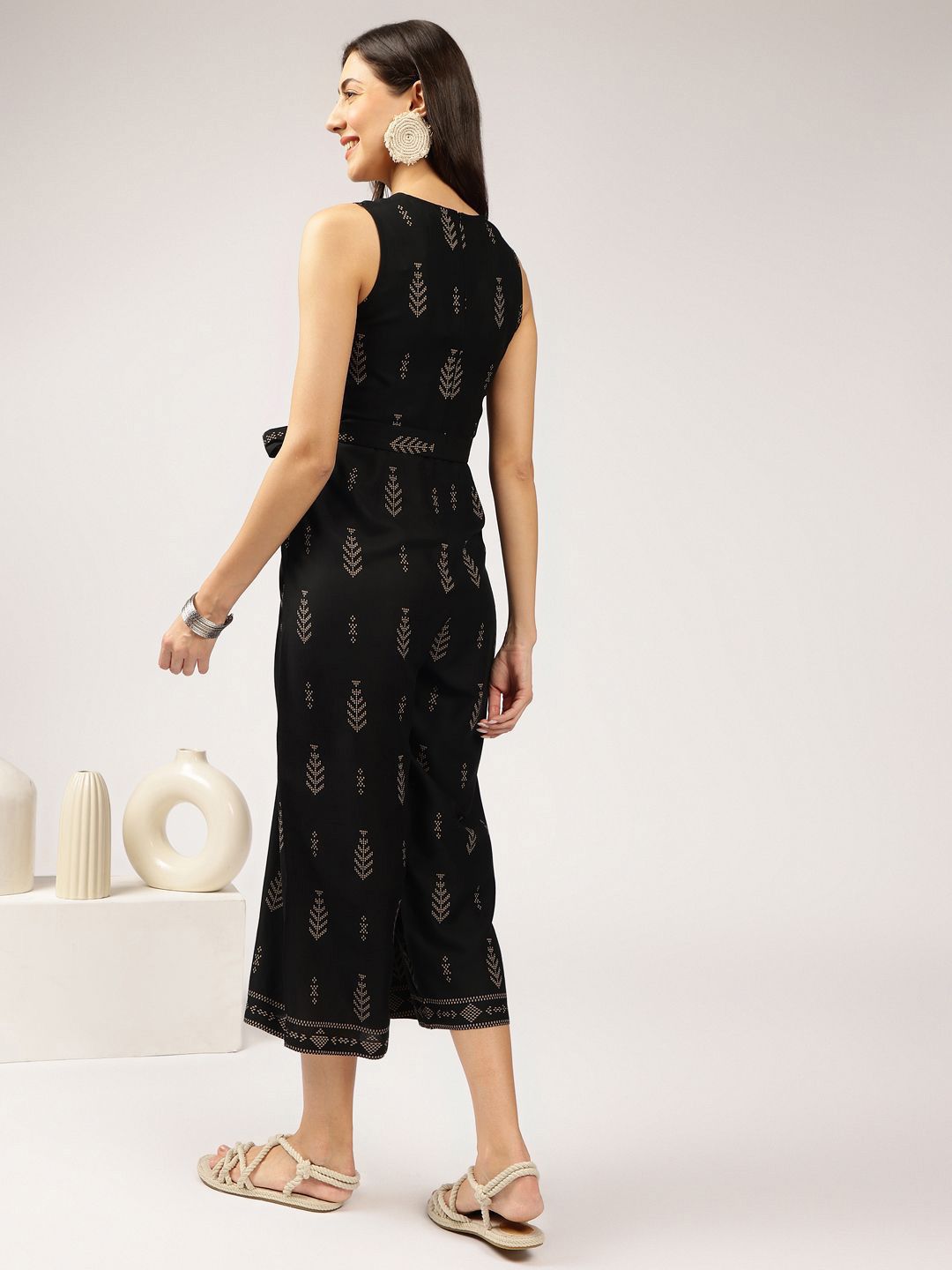 Anouk Ethnic Motifs Printed Sleeveless Waist Tie-Ups Culotte Jumpsuit