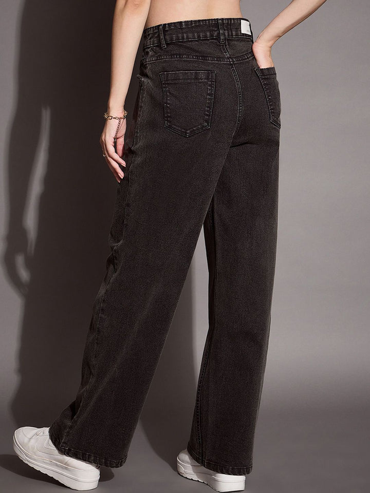 SASSAFRAS BASICS Women Comfort Straight Fit High-Rise Low Distress Stretchable Jeans
