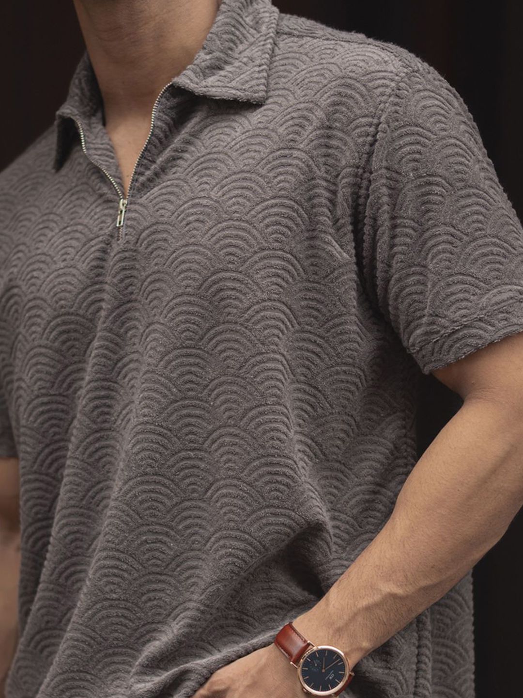 Powerlook Men Self Design Polo Collar T-shirt
