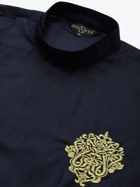 SOJANYA Men Navy Blue Thread Work Indigo Pure Cotton Straight Kurta