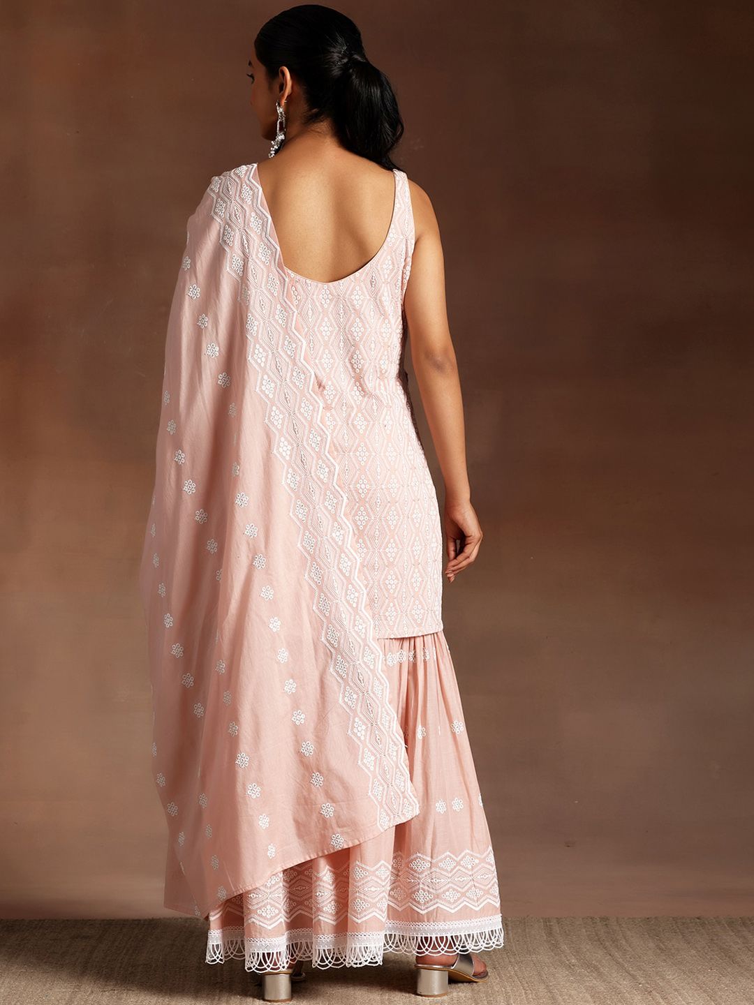 Libas Ethnic Motifs Embroidered Sequinned Pure Cotton Kurta with Sharara & Dupatta