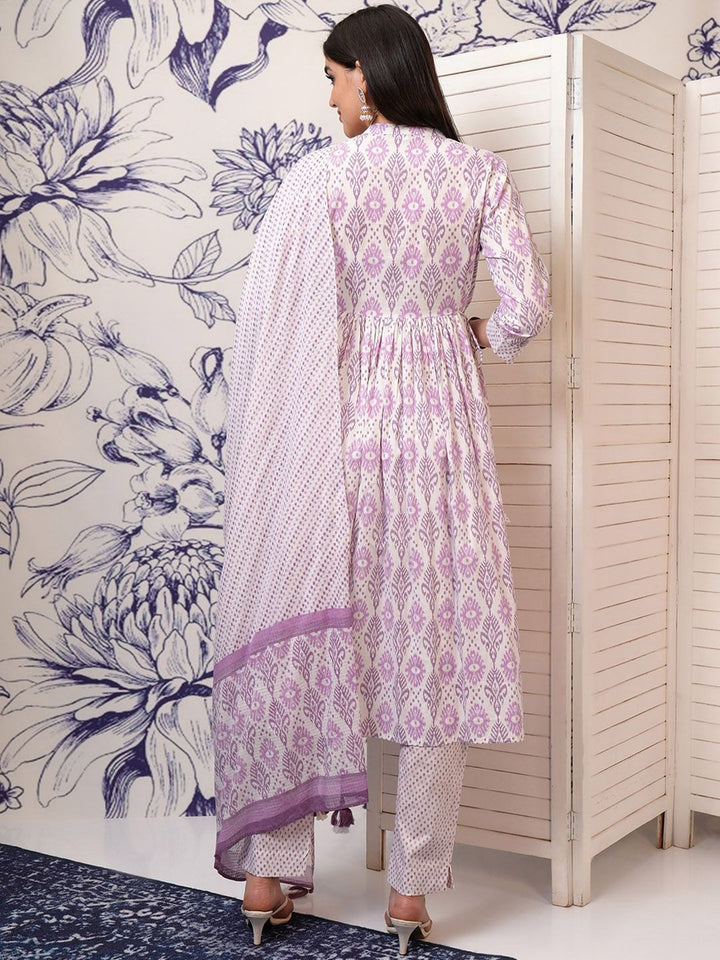 Vishudh Pink Ethnic Motifs Printed Regular Pure Cotton Kurta with Trouser & Dupatta