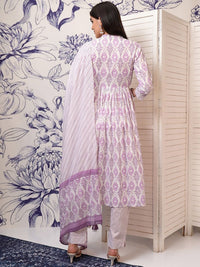 Vishudh Pink Ethnic Motifs Printed Regular Pure Cotton Kurta with Trouser & Dupatta