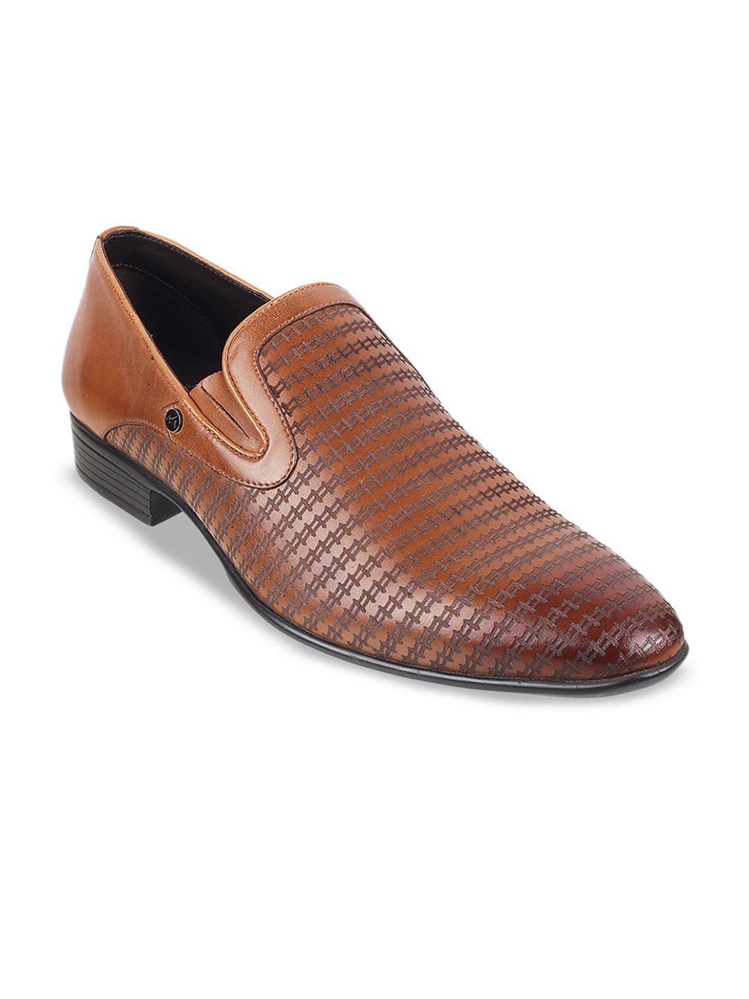 Metro Men Textured Round Toe Leather Formal Slip-On Shoes