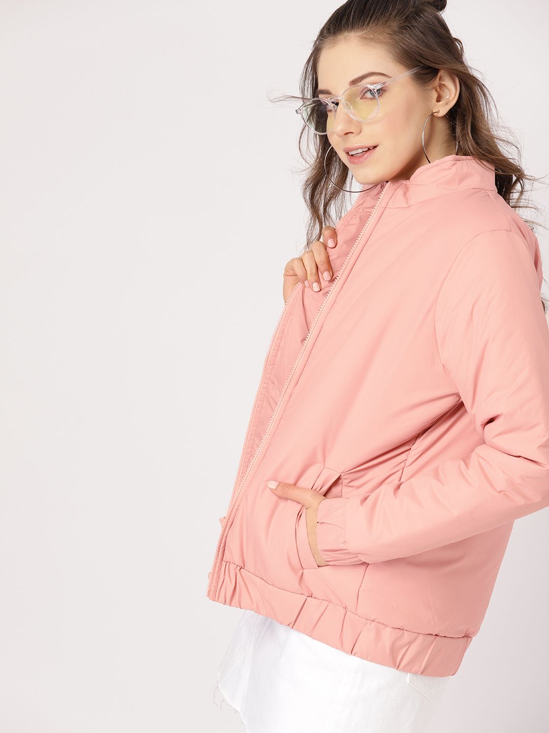 DressBerry Women Pink Solid Padded Jacket