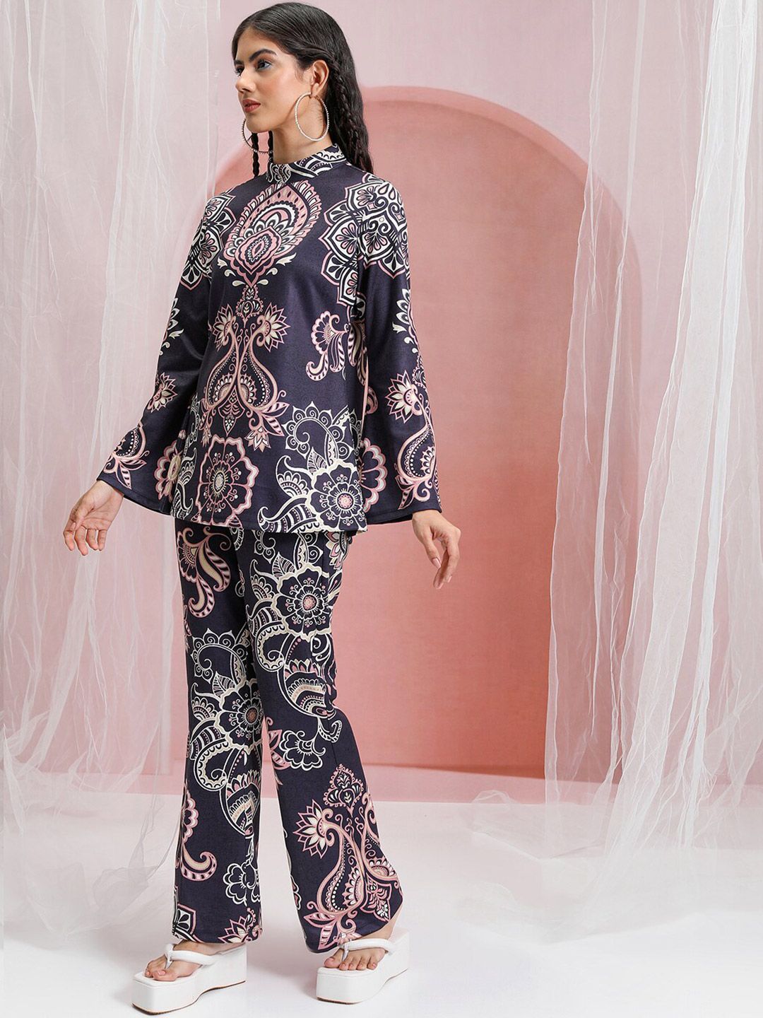 Vishudh Women Ethnic Motifs Printed Tunic With Flared Pants Co-Ords