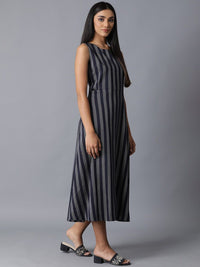 W Women Navy Blue Striped A-Line Dress
