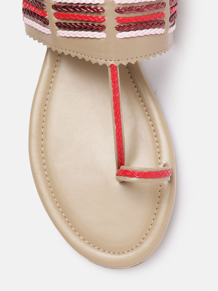 Anouk Women Woven Striped Ethnic One Toe Flats