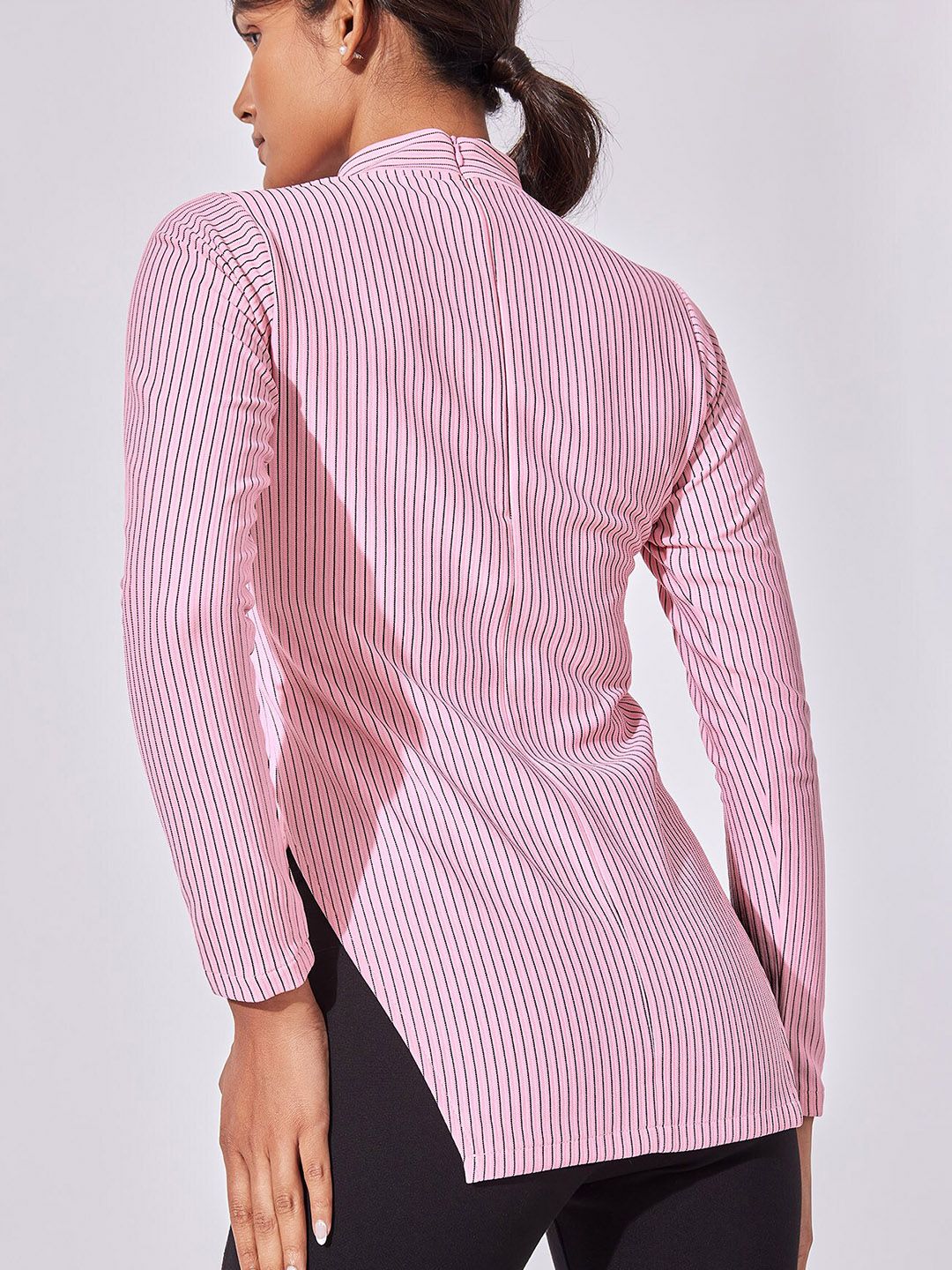 The Label Life Pink Striped High Neck Top
