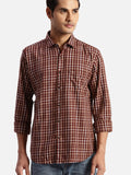 Park Avenue Spread Collar Long Sleeves Slim Fit Checked Casual Cotton Shirt