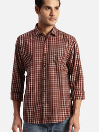 Park Avenue Spread Collar Long Sleeves Slim Fit Checked Casual Cotton Shirt