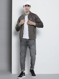 The Indian Garage Co Men Charcoal Grey Applique Detail Sweatshirt