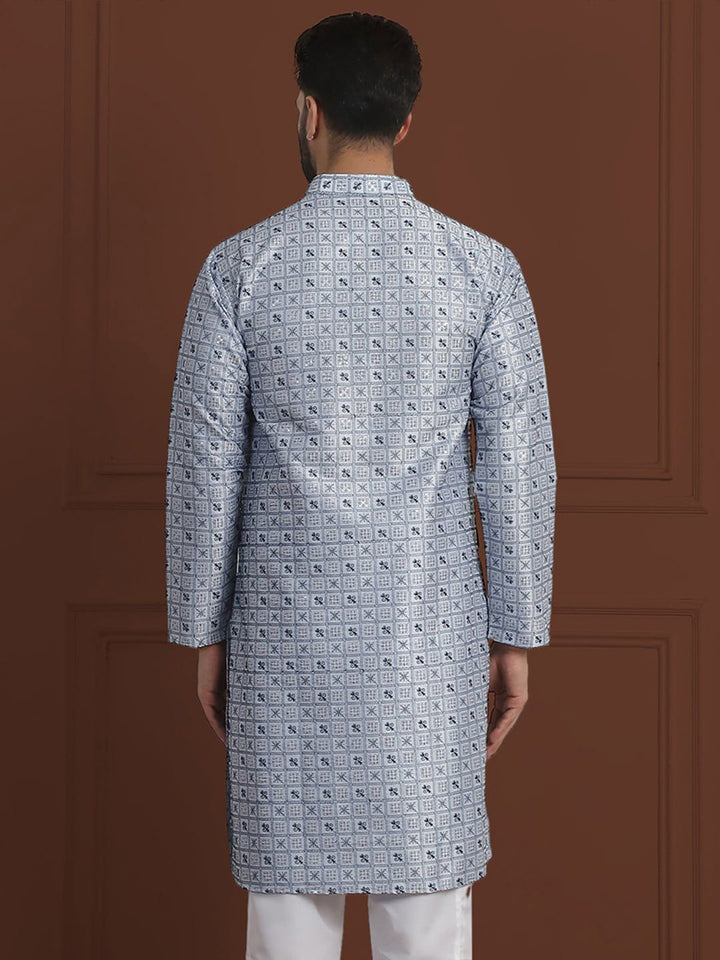 SOJANYA LUXE Sulam Bunga Labuci Mandarin Kolar Kapas Kurta Lurus Sutera