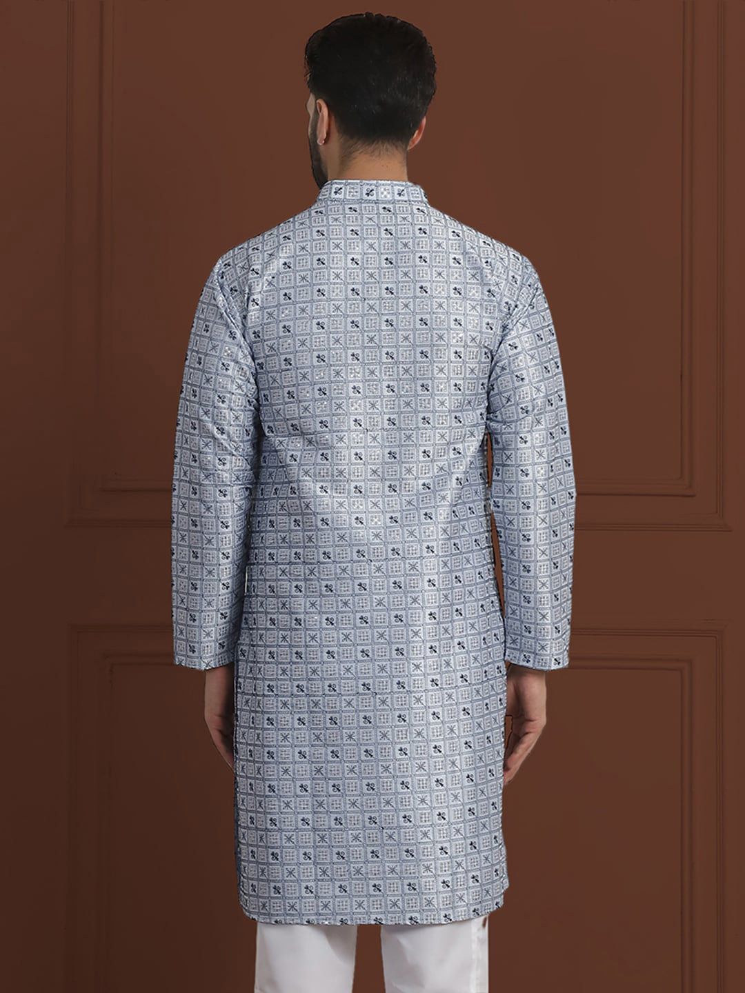 SOJANYA LUXE Sulam Bunga Labuci Mandarin Kolar Kapas Sutera Lurus Kurta