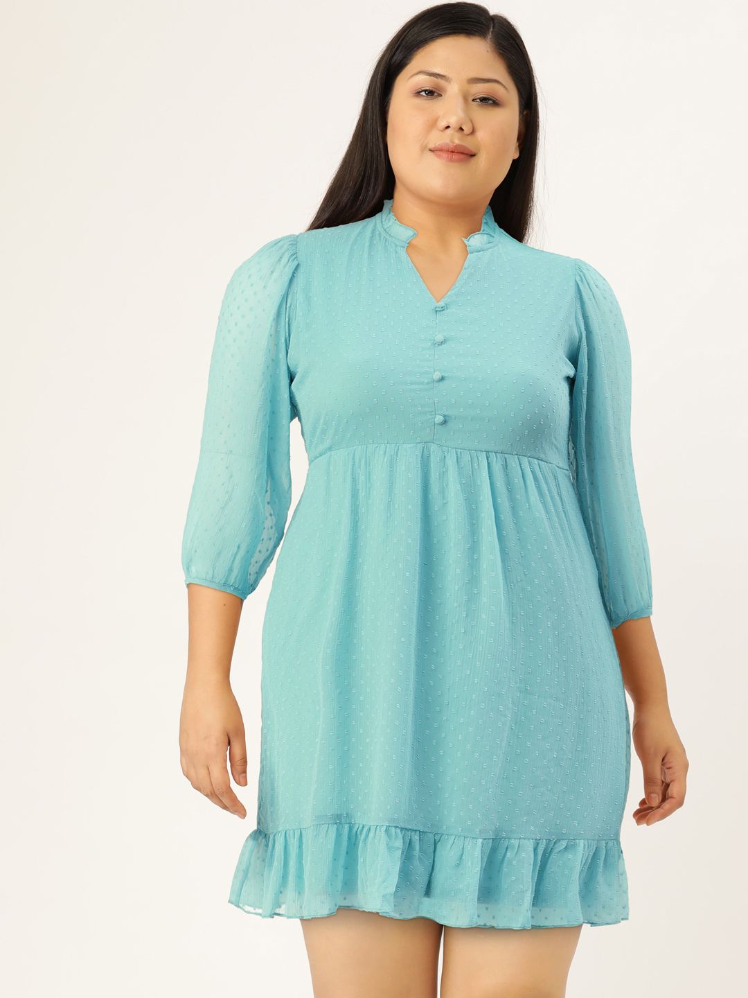 AND Puff Sleeves A-Line Dress