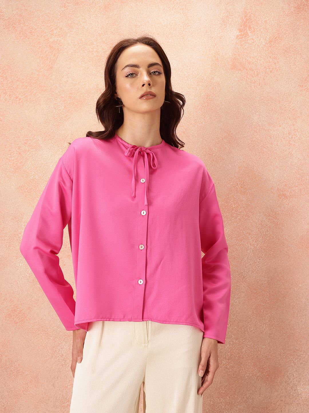 all about you Satin-Finish Tie-Up Neck Shirt