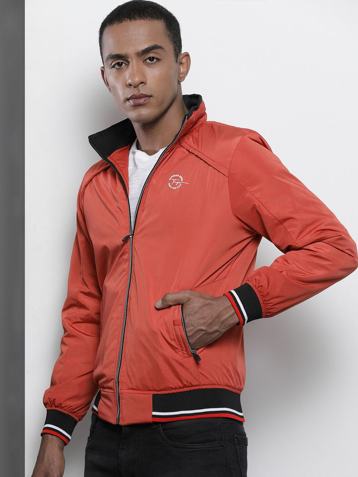 The Indian Garage Co Men Orange Solid Biker Jacket