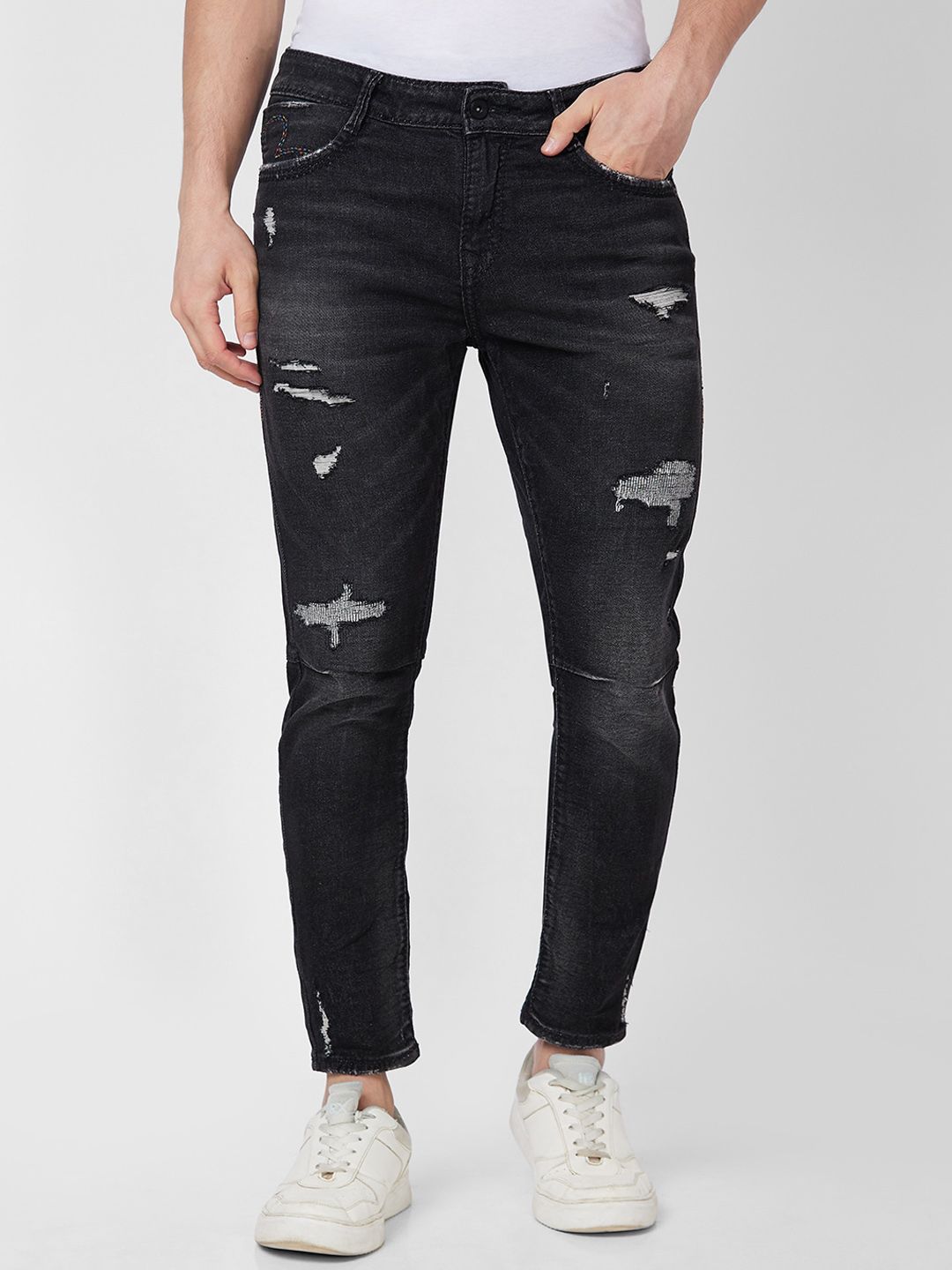 SPYKAR Men Tapered Fit Mildly Distressed Heavy Fade Stretchable Jeans