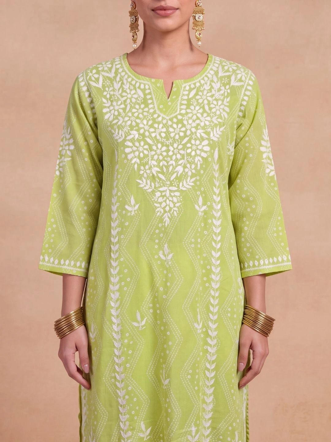Rumah Wanita Chikankari Motif Etnik Bersulam Kurta Chikankari