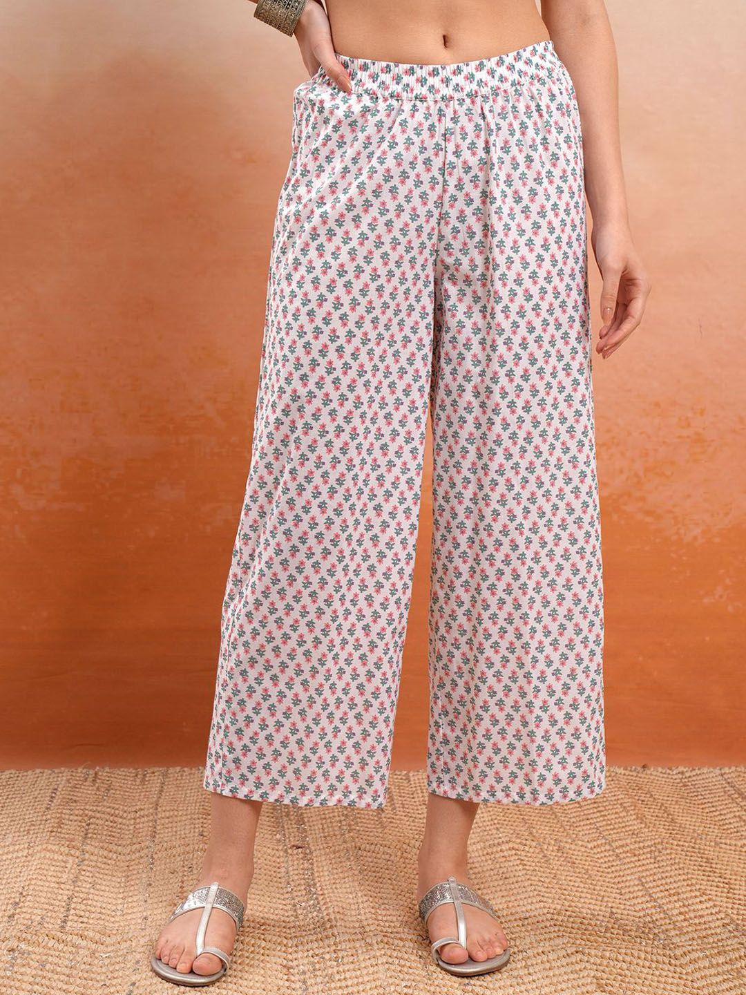 Vishudh White Printed Shoulder Straps Pure Cotton Straight Kurta With Palazzos & Dupatta
