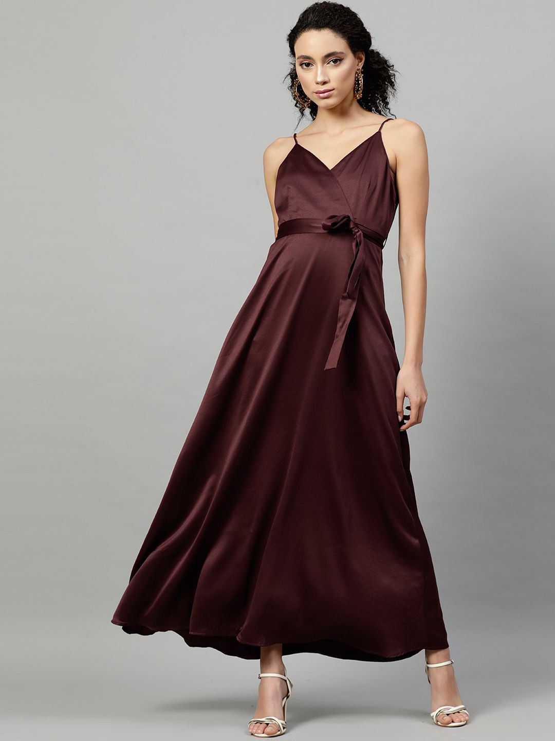 STREET 9 Women Burgundy Solid Maxi Dress