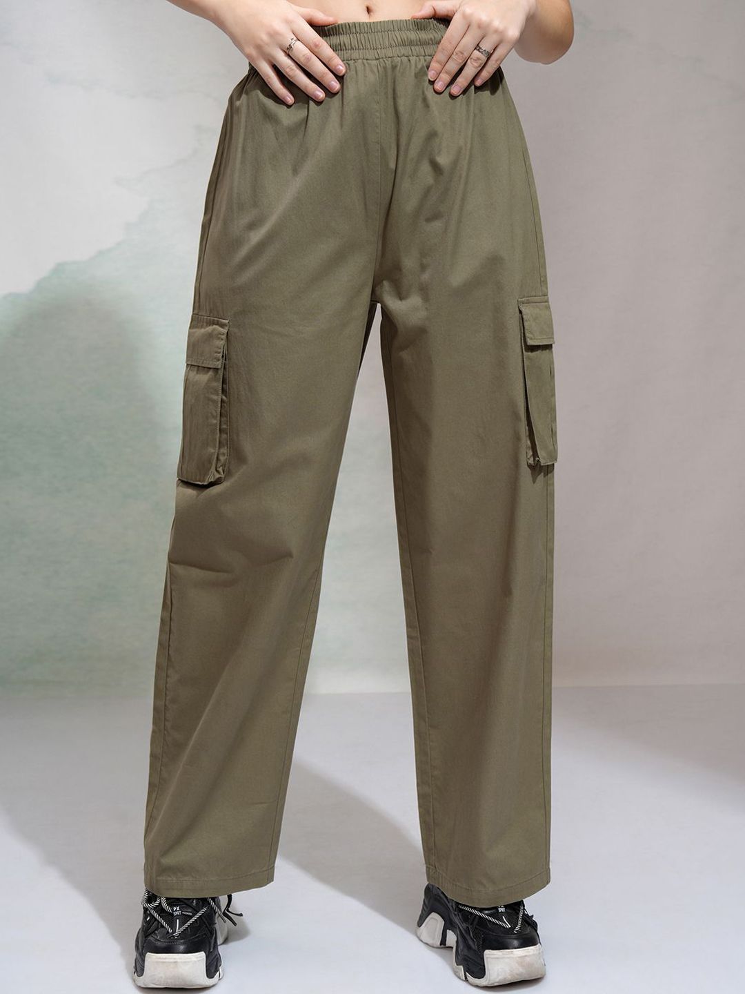 Street By Tokyo Talkies Women Straight Fit High-Rise  Cargos Parachute Trousers