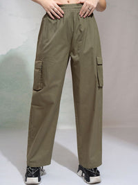 Street By Tokyo Talkies Women Straight Fit High-Rise  Cargos Parachute Trousers