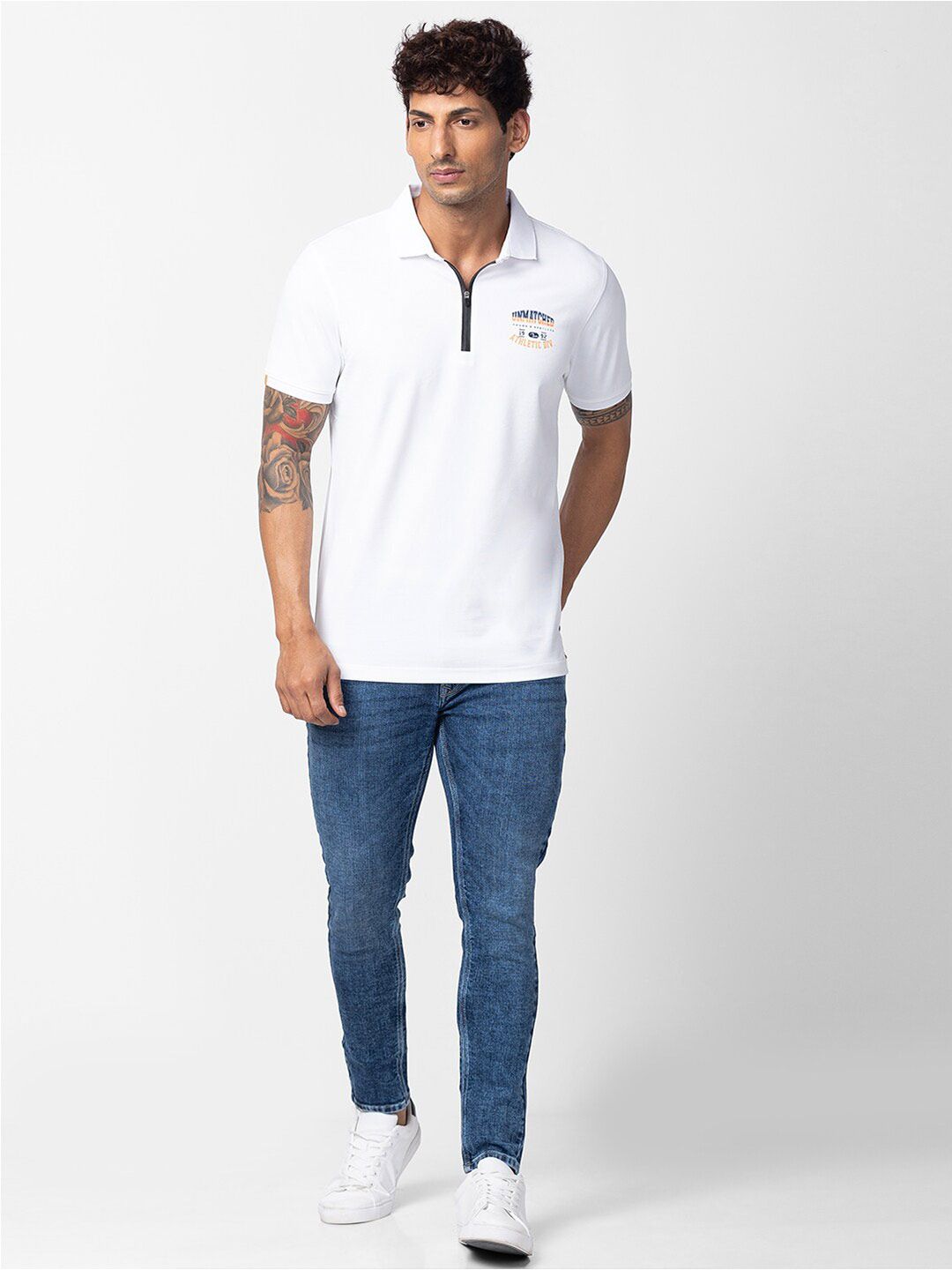 SPYKAR Men White Polo Collar T-shirt