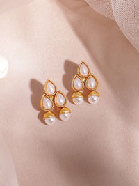Rubans 18K Gold Plated White Pearl Beaded Contemporary Handcrafted Choker Necklace Set