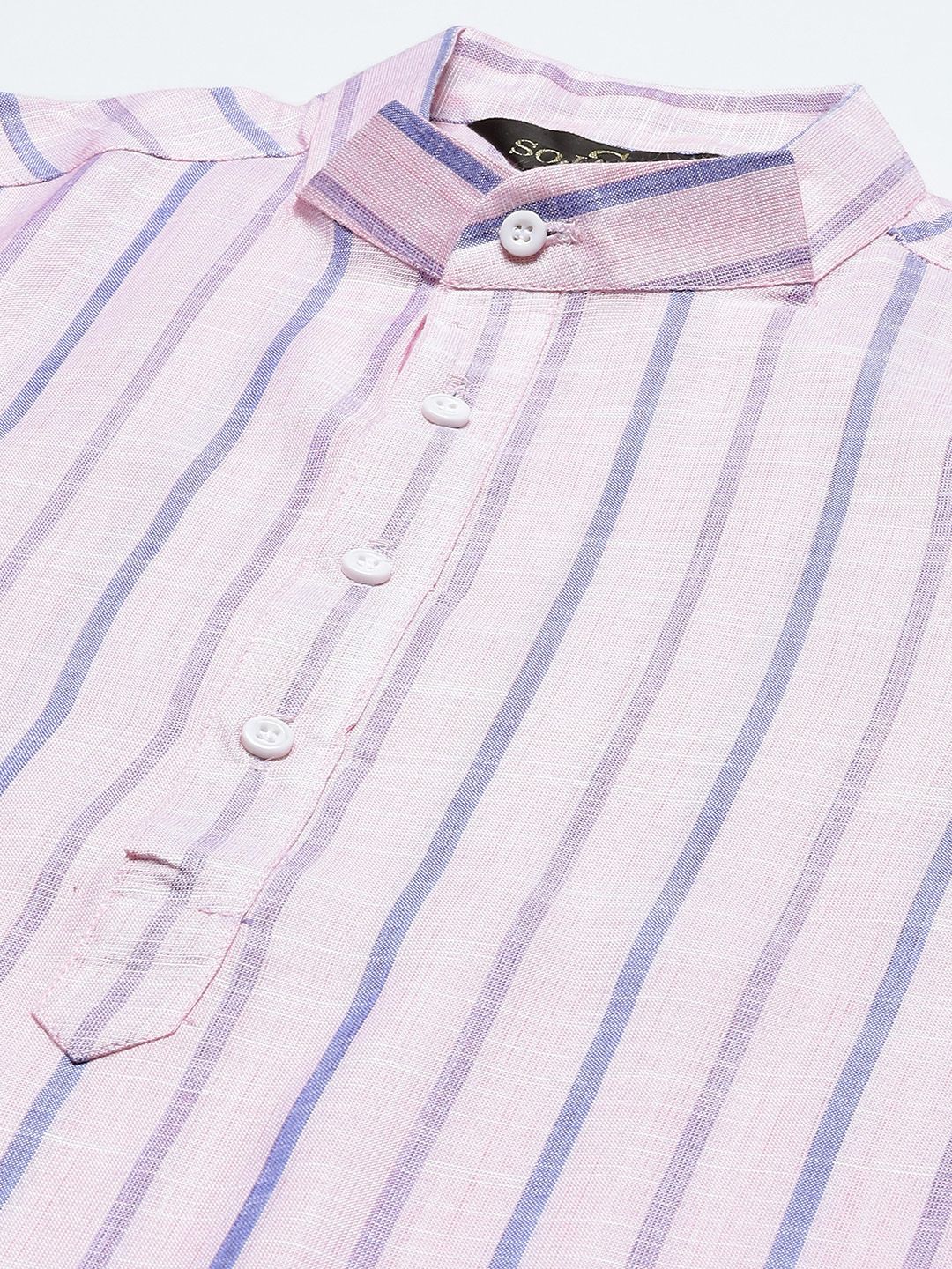 SOJANYA Men Pink & Blue Pure Cotton Striped Kurta