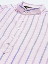 SOJANYA Men Pink & Blue Pure Cotton Striped Kurta