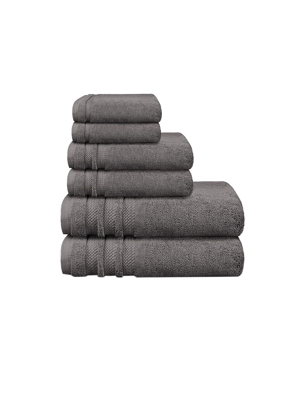 MYTRIDENT Set Of 6 Charcoal Grey Solid 500 GSM Soft  Plush Pure Cotton Towel Set