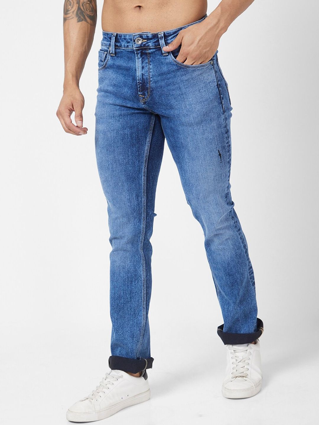 SPYKAR Men Bootcut Low Distress Light Fade Stretchable Jeans