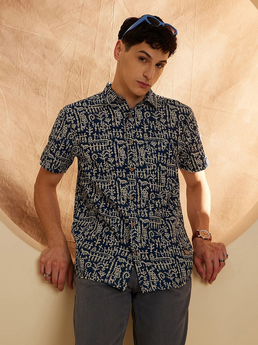 DENNISON Hand Block Printed Lightweight Casual Shirt