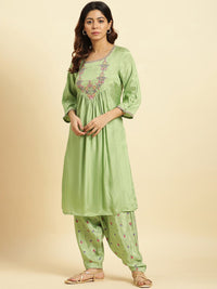 W Square Neck Thread Work Detailed A-Line Kurta & Salwar With Dupatta