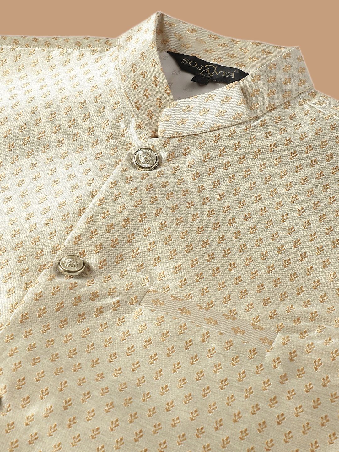 SOJANYA Ethnic Embroidered Sequinned Pure Cotton Kurta & Churidar With Nehru Jacket