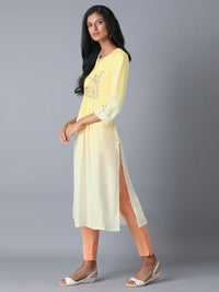 W Women Yellow & White Yoke Design Straight Kurta