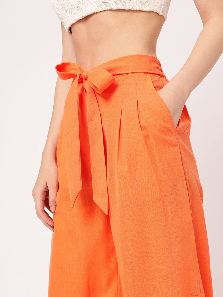 Femme Chic Ribbon Tie-Up Pleated High-Rise Trousers