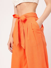 Femme Chic Ribbon Tie-Up Pleated High-Rise Trousers