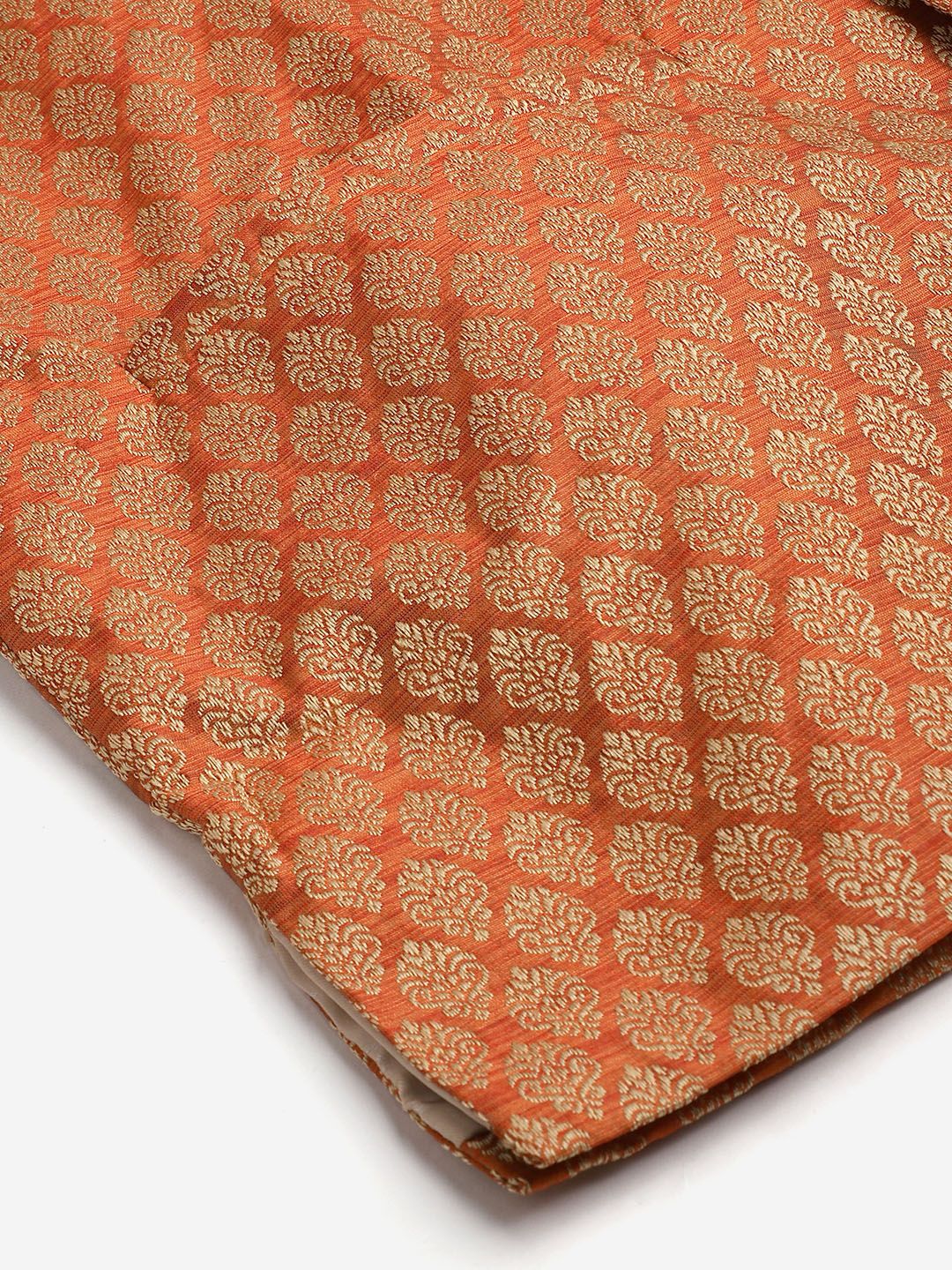 SOJANYA Men Rust Orange & Off-White Jacquard Kurta with Churidar & Nehru Jacket