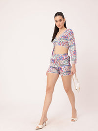 DressBerry Bohemian Bliss Ethnic Motifs Printed Satin Finish Crop Top With Shorts