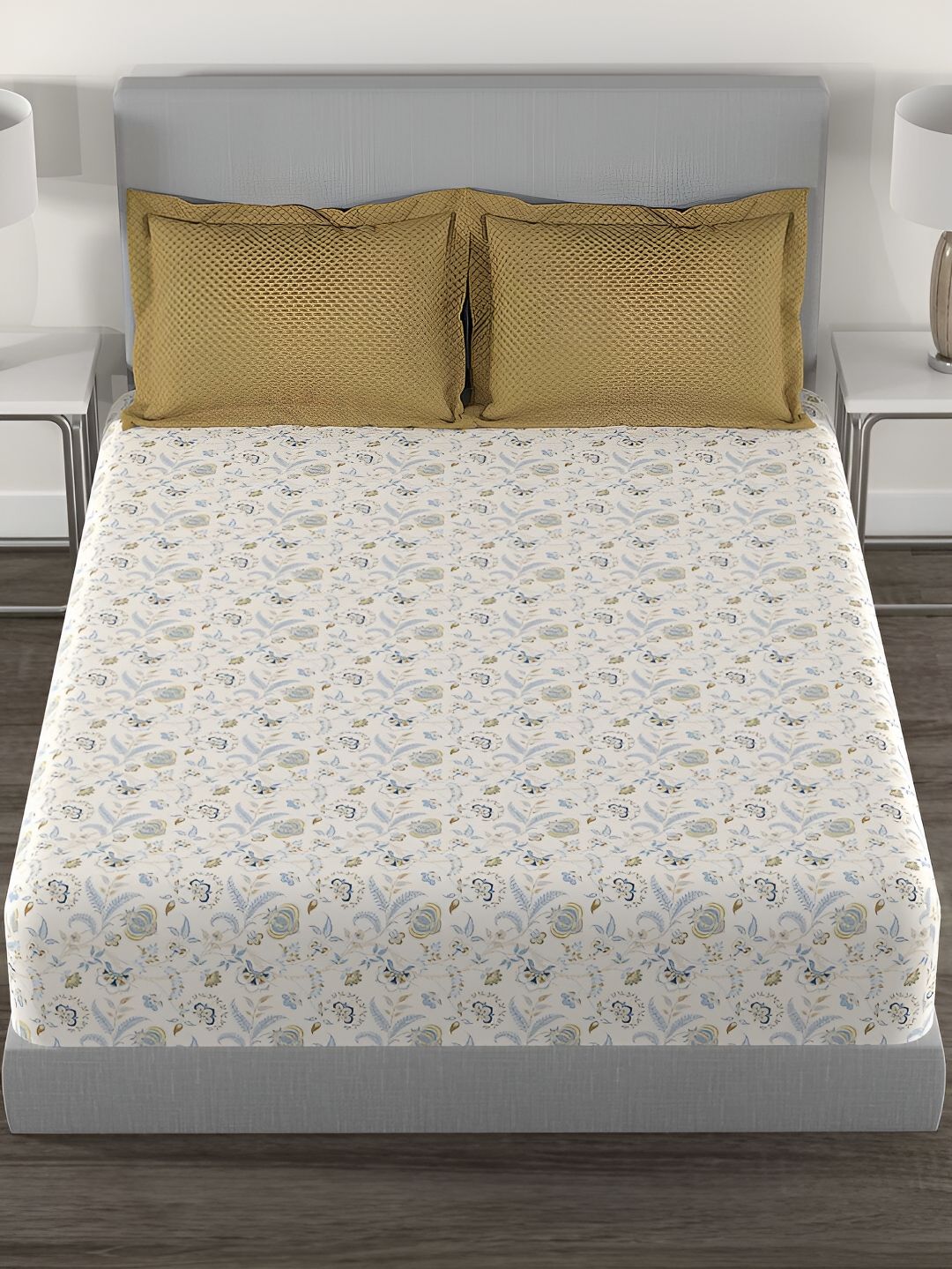 MYTRIDENT Doris Meadow Powder Flat 144TC Queen Cotton 1 Bedsheet with 2 Pillow Covers