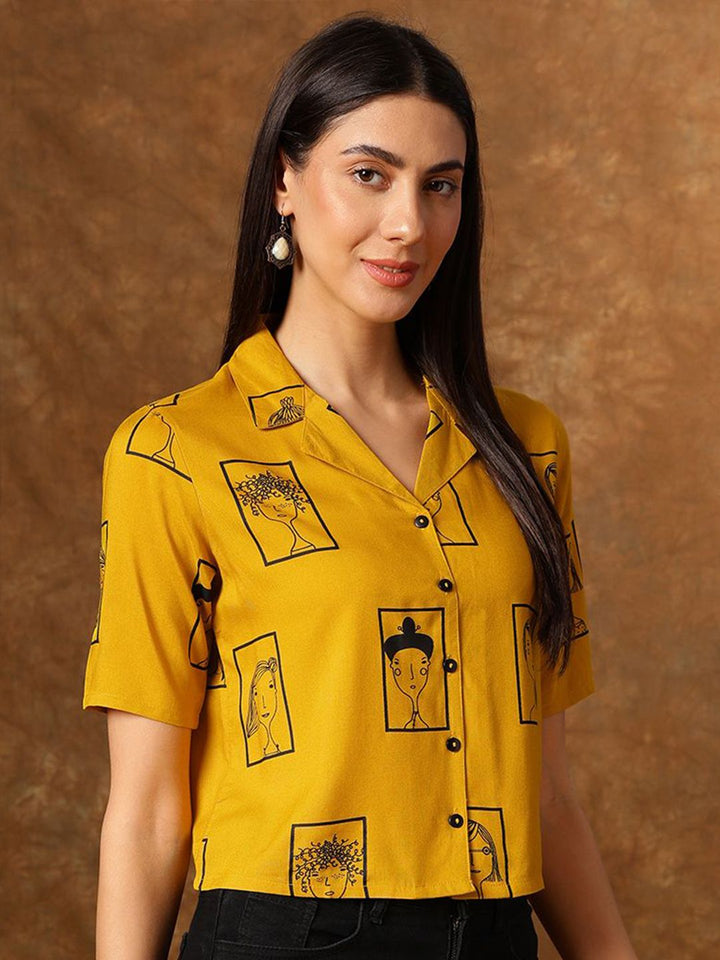Anouk Women Solid Printed Shirt Collar Top