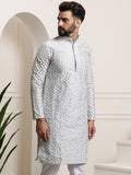 SOJANYA Band Collar Floral Embroidered Thread Work Straight Kurta