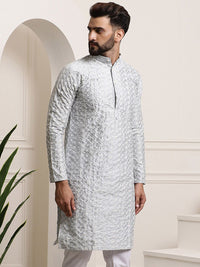 SOJANYA Band Collar Floral Embroidered Thread Work Straight Kurta