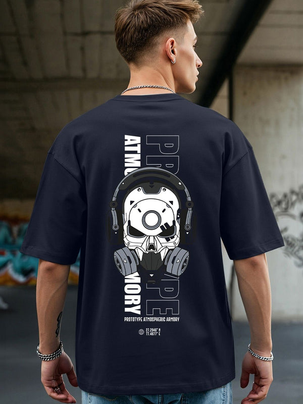 Bewakoof lelaki tulen kapas biru dicetak t-shirt besar