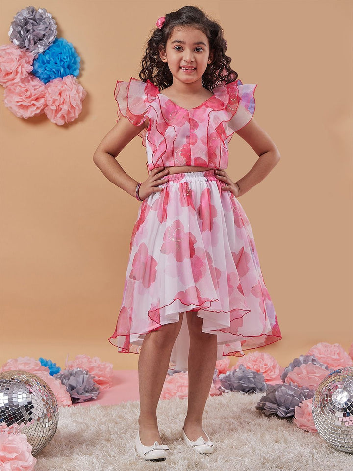 pspeaches Girls Floral Printed Crop Top With Skirt