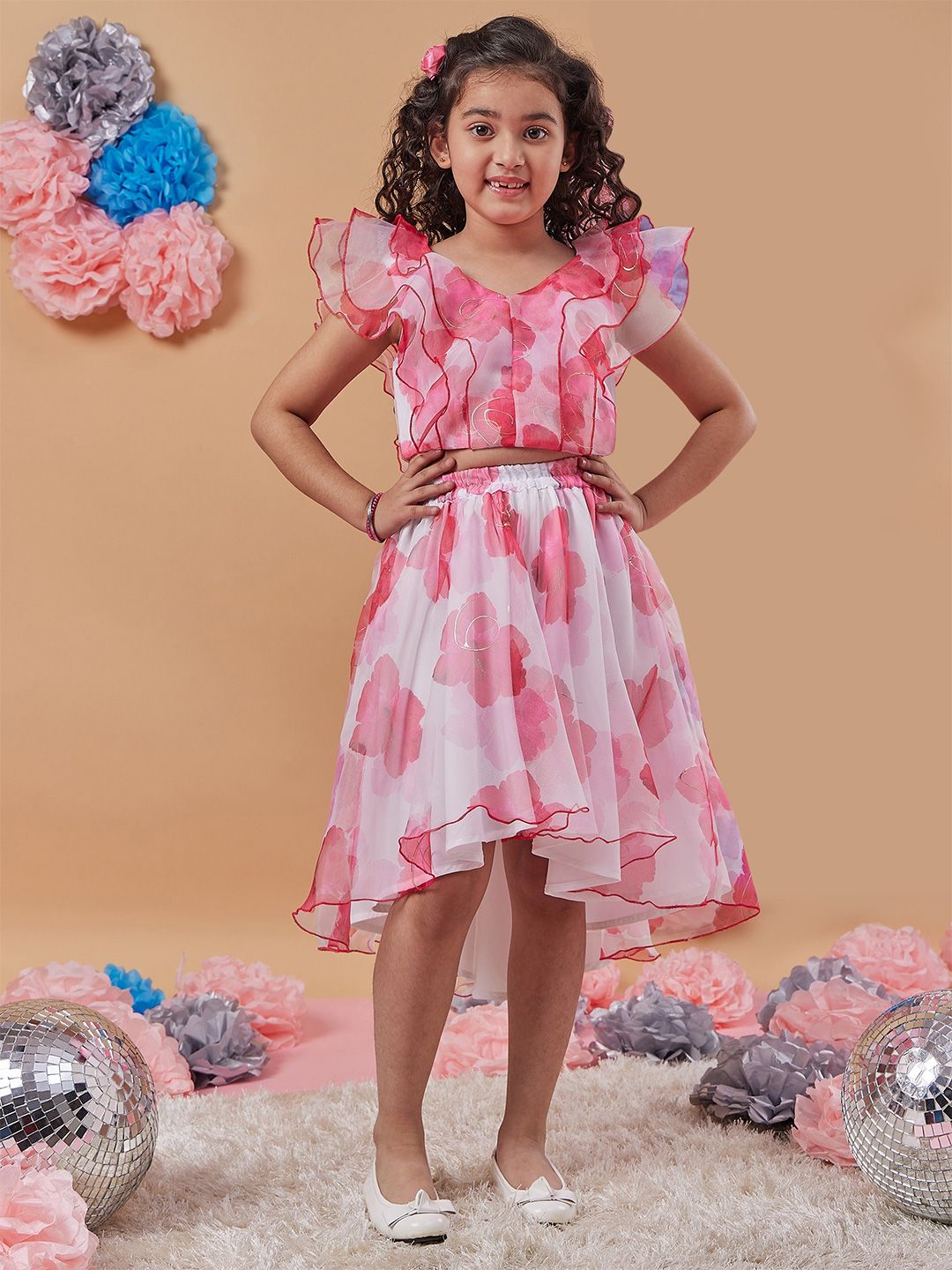 pspeaches Girls Floral Printed Crop Top With Skirt