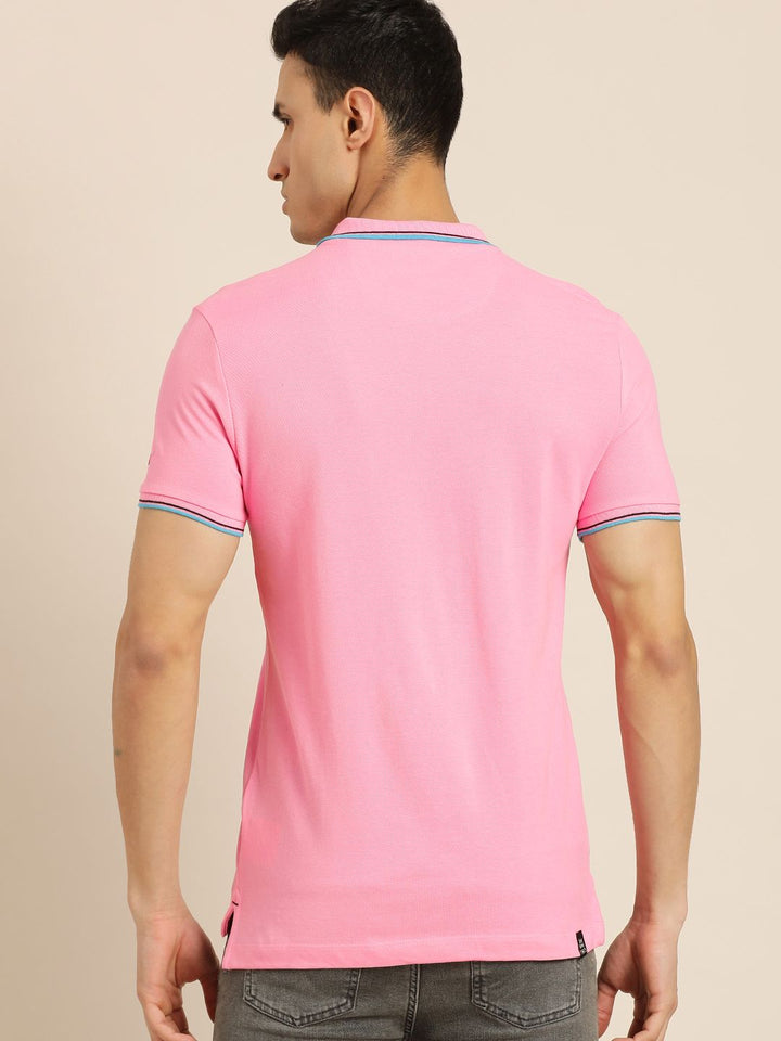 Being Human Men Pink Solid Polo Collar Pure Cotton Slim Fit T-shirt With Brand Logo Print